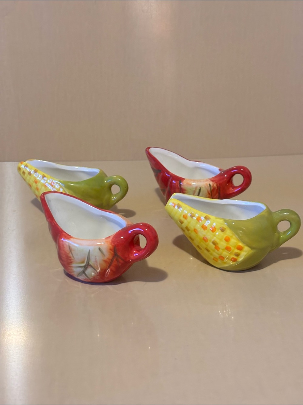 Set of 4 Ceramic Melted Butter or Syrup Servers. Harvest Time Style.